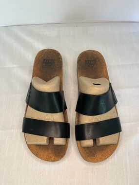 Reef Black Double-strap Cork Footbed Sandals Size 9